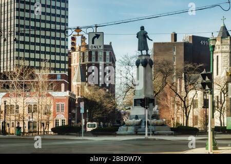Columbus Circle im Stadtzentrum von Syracuse, New York, 21. März 2020 Stockfoto