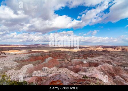Bemalte Wüste und versteinerte Holz im Petrified Forest National Park in Arizona Stockfoto