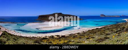 Strand und Bucht von Balos, Gramvousa Halbinsel, Kreta, Griechenland Stockfoto