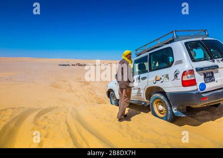 Geländewagen in der Wüste. Stockfoto