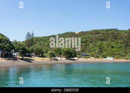 Strand an der Matiata Bay, Waiheke Island, Hauraki Gulf, Auckland, Neuseeland Stockfoto