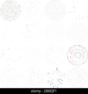 Zufällige Punkte, Kreise abstrakt. Sprenkel, radial gepunktet, strahlend, kreisförmige geometrische Abbildung. Polka-dots, pointillist, pointillism Design elemen Stock Vektor