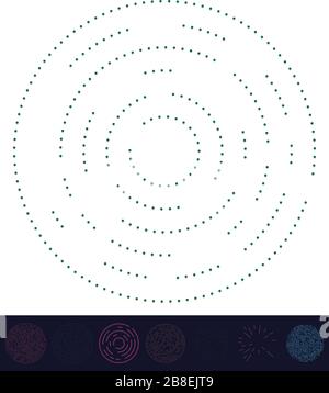Zufällige Punkte, Kreise abstrakt. Sprenkel, radial gepunktet, strahlend, kreisförmige geometrische Abbildung. Polka-dots, pointillist, pointillism Design elemen Stock Vektor