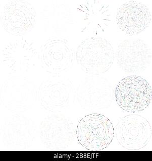 Zufällige Punkte, Kreise abstrakt. Sprenkel, radial gepunktet, strahlend, kreisförmige geometrische Abbildung. Polka-dots, pointillist, pointillism Design elemen Stock Vektor
