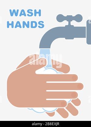Abbildung: Händewaschen in flacher Ausführung. Roman Coronavirus Covid-19 2019-nCoV Pandemieausbruch. Schutz vor Coronavirus. Vektorgrafiken. Stock Vektor