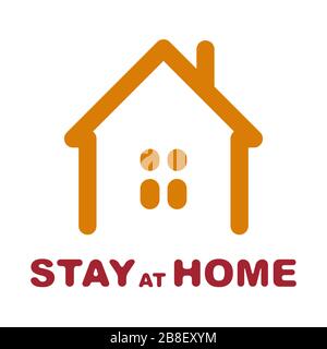 Bleiben Sie zu Hause mit einem Sozialschild und einer flachen Abbildung eines Hauses. Neuartiger Coronavirus Covid-19-Ausbruch. Stock Vektor