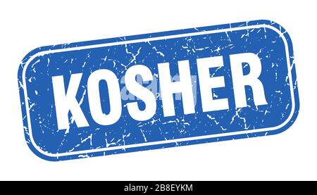 Koscherer Stempel. Koscherer quadratischer grungelblauer Schild. Stock Vektor