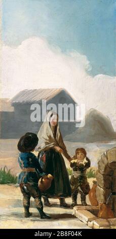 Francisco de Goya - Una mujer y dos niños junto a una fuente. Stockfoto