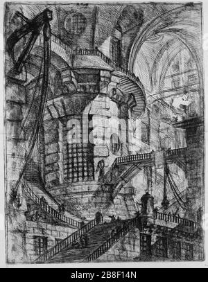 Giovanni Battista Piranesi - Le Carceri d'invenzione - erste Ausgabe - 1.750 - 03 - der runde Turm. Stockfoto