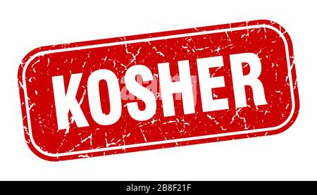 Koscherer Stempel. Koscheres viereckiges grunztes rotes Schild. Stock Vektor