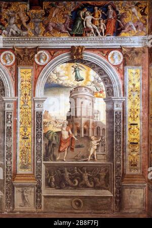 Giovanni Maria Falconetto, Mantua, Palazzo d'Arco, Sala dello Zodiaco, Zeichen der Jungfrau. Stockfoto