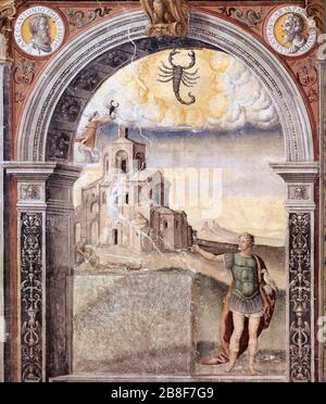 Giovanni Maria Falconetto, Mantua, Palazzo d'Arco, Sala dello Zodiaco, Zeichen des Skorpions. Stockfoto