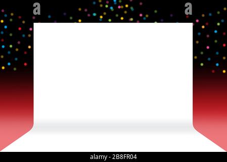 Banner-Bühne, Kulisse Bühne weißes Papier leer auf Luxus-Bokeh-Beleuchtung bunt leuchtendem Hintergrund rot dunkelschwarz, Präsentation Vorlage leer ( Stockfoto