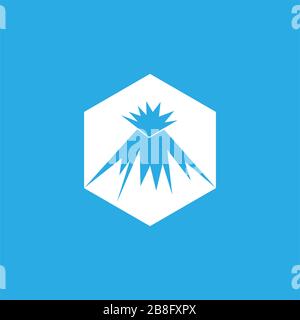 Vulkan Schnee Berg Sechskant schlichtes Logo Stock Vektor