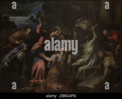 Andrea Vicentino (1539-1614). Pintor italiano. Resurrección de Lázaro. Museo Nacional de Bellas Artes. La Valeta. Malta. Stockfoto
