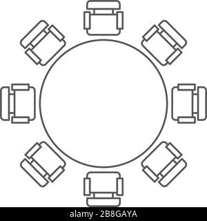 Runder Tisch und Stühle Vektor-Symbol in der Draufsicht isoliert auf weißem Hintergrund Stock Vektor