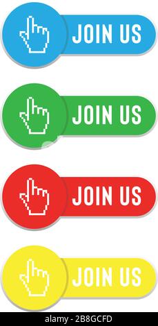 Schließen Sie sich der US-Taste an, und die flachen Farben sind auf weißem Hintergrund isoliert Stock Vektor