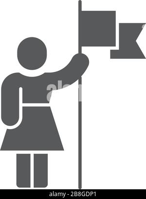 Business Woman mit Flaggenvektor-Symbol für Erfolg, isoliert auf weißem Hintergrund Stock Vektor