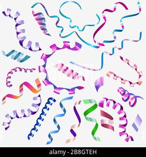 Mehrfarbige Serpentin mit Linientextur auf der Oberfläche. Vektorielle Serpantin-Stücke isoliert auf weißem Hintergrund. Stock Vektor