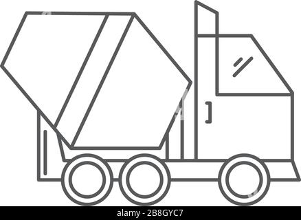 Symbol für den Fahrzeugvektor des Betonmischers auf weißem Hintergrund isoliert Stock Vektor