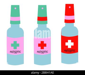 ANTISEPTIKUM auf weißem Grund isoliert. Antivirales Mittel. Schutz vor Coronavirus. Hygiene. Stock Vektor