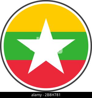Kreisfahne myanmar oder birma mit grauer Grenzvektorabbildung isoliert auf weißem Vektor auf weißem Hintergrund Stock Vektor