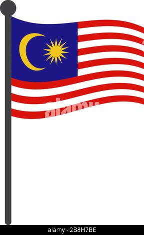 Malaysia Fahne mit Pol vektor Symbol auf weißem Hintergrund Stock Vektor