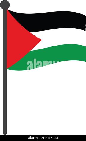 Gewelltes palästina oder gaza-flagge-Vektorgrafiken mit auf Weiß isoliertem Flagpol Stock Vektor