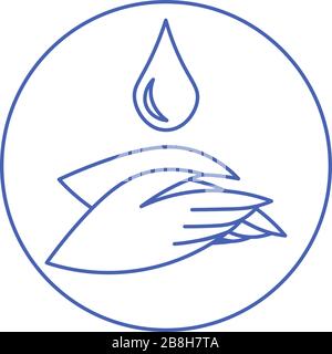 Einfaches blaues Symbol mit minimalem Umriss und zwei Händen und Wassertropfen Stock Vektor