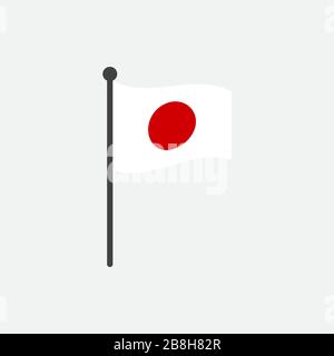 Gewellte japanische Flaggenvektorillustration mit Flagpol isoliert auf weiß Stock Vektor