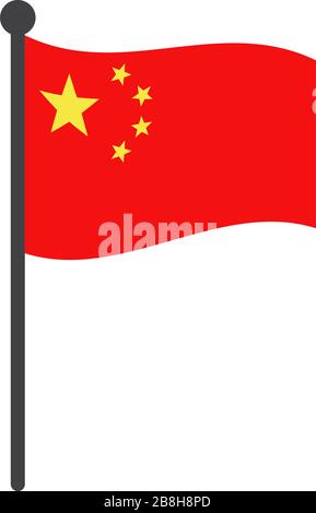 Wellenförmige vektorgrafiken der chinesischen Flagge mit auf Weiß isoliertem Flagpol Stock Vektor