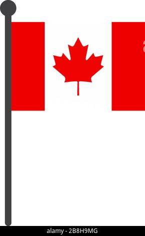 Einfache Flat canada Flag Vektordarstellung mit Flagpole isoliert auf weißem Hintergrund Stock Vektor