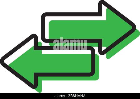Zwei Pfeile oder Übertragung Pfeile. Lineare stil Zeichen für mobile Konzept und Webdesign. Pfeile nach links und rechts eine einfache Linie Vektor icon. Symbol, Logo illustrati Stock Vektor