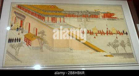 Große Kaiserhochzeit des Guangxu-Imperators, Bd. 7, Blatt 8, in Phönix palanquin, von Qing Kuan, c., in den Palast eindringen Farbe und Farbe auf Seide Stockfoto