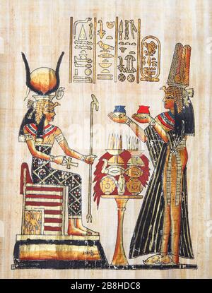 Papyrus mit Elementen der ägyptischen Altertumsgeschichte. Kopie aus der Ägypten-Serie. Hochwertige XXL-Qualität. Stockfoto