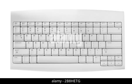 Weiße Tastatur isoliert mit Beschneidungspfad über weißem Hintergrund Stockfoto