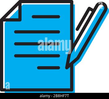 Vertragsunterzeichnung, dokumentieren und Bleistift oder Kugelschreiber vector Symbol Konzept, auf weißem Hintergrund Stock Vektor
