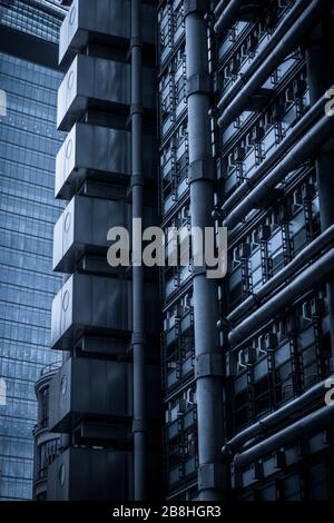 Detailbild des Lloyds Building in London, England. Stockfoto