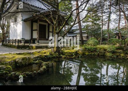 Der Teich in Hōnen-in, einem buddhistischen Tempel in Sakyō-ku, Kyoto, Japan. Stockfoto