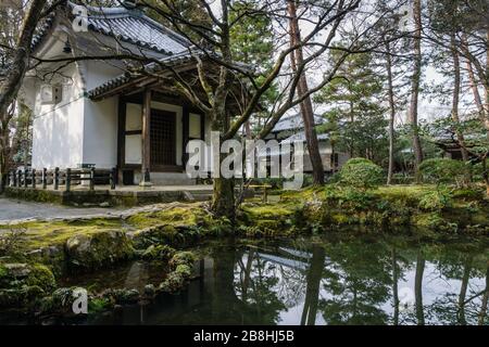 Der Teich in Hōnen-in, einem buddhistischen Tempel in Sakyō-ku, Kyoto, Japan. Stockfoto