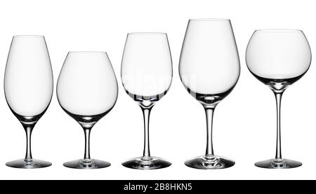 Cocktail Glas Kollektion - Weingläser auf weißem Hintergrund mit Freistellungspfad isoliert. Stockfoto