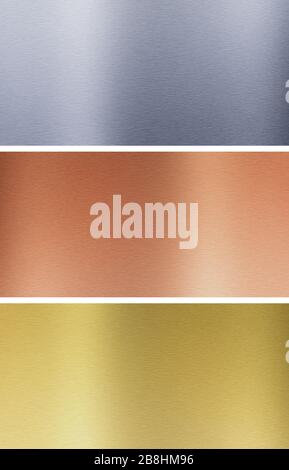 Aluminium, Bronze und Messing genäht Texturen Stockfoto