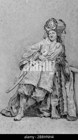 INDISCHER CHEFATTRIBUÉ à Joseph-Marie Vien (1716-1809). "Chef des Indiens". Dessin. Musée des Beaux-Arts de Paris, Petit Palais. Stockfoto