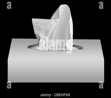 Servietten in der Box isoliert auf dem schwarzen Hintergrund Stockfoto