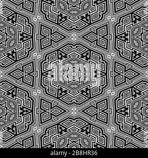 Geometrisches Schwarzweiß-nahtloses Muster. 3D-Felder wiederholen den Hintergrund. Stockfoto