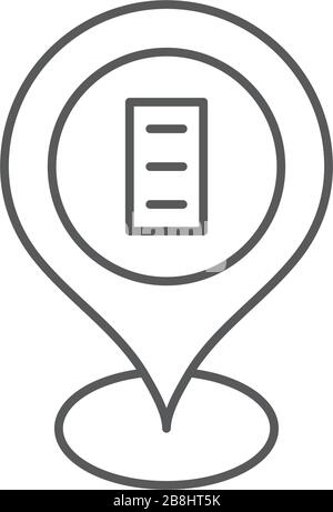 Bürogebäude und Karten-Pin-Vektorsymbol auf weißem Hintergrund isoliert Stock Vektor
