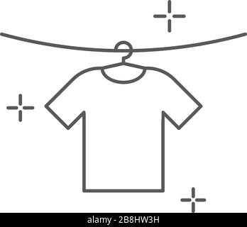 T-Shirts, die auf einem Symbol mit Vektorsymbolen für die Wäscheleine hängen, das auf weißem Hintergrund isoliert ist Stock Vektor