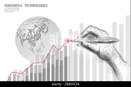 Die Zahl der Coronavirus-Statistiken wird größer. Infektionsgefahr durch Pneumonie. 3D-Handpunkt, niedrige Poly. Internationales Design. Gegen Virus-Epidemie-Vektor Stock Vektor