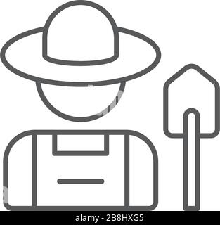Farmer mit Schaufelvektor-Symbol auf weißem Hintergrund isoliert Stock Vektor