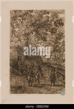 Les Quatre chèvres. (Robert-Dumesnil, 27; Mannocci 8) Claude Gellée (dit le Lorrain) (vers 1600-1682). "Les Quatre chèvres. (Robert-Dumesnil 27; Mannocci 8)'. Eau-forte. 1630. Musée des Beaux-Arts de la Ville de Paris, Petit Palais. Stockfoto